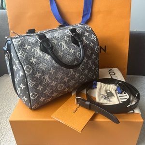 New Authentic LV Speedy Bandouliere Bag Monogram Jacquard Denim 25